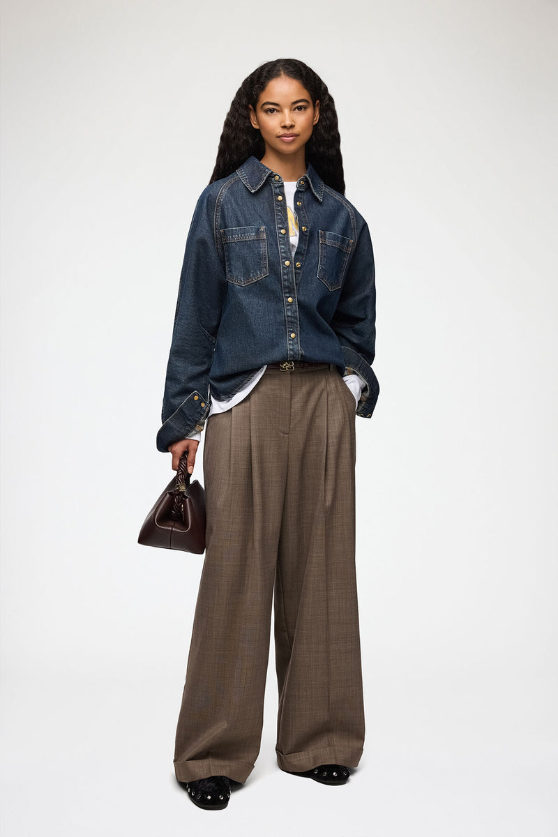 Ganni - Skjorte - Dark Blue Vintage - Batwing Denimskjorte