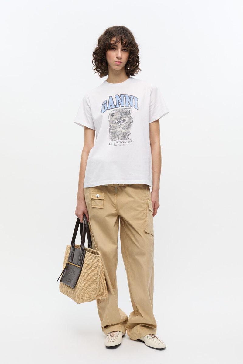 Ganni - Shopper - Beige/brown - Medium raffia
