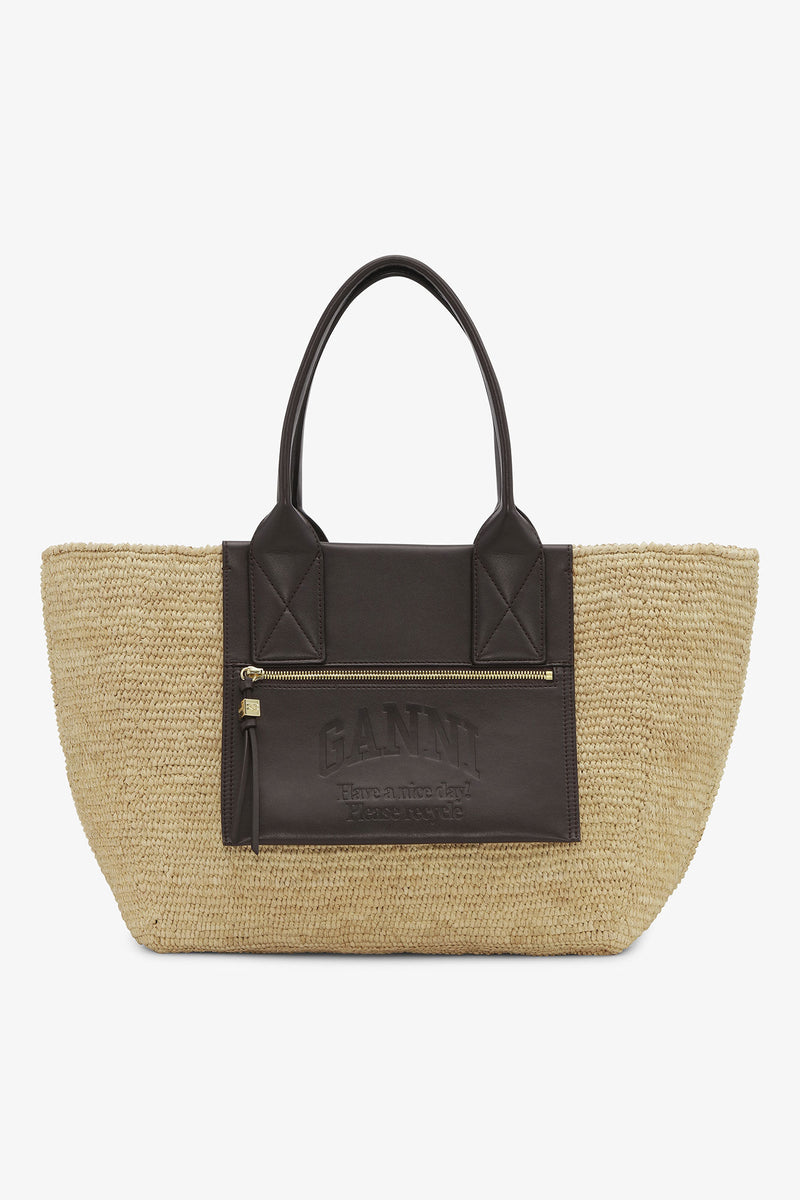 Ganni - Shopper - Beige/brown - Medium raffia