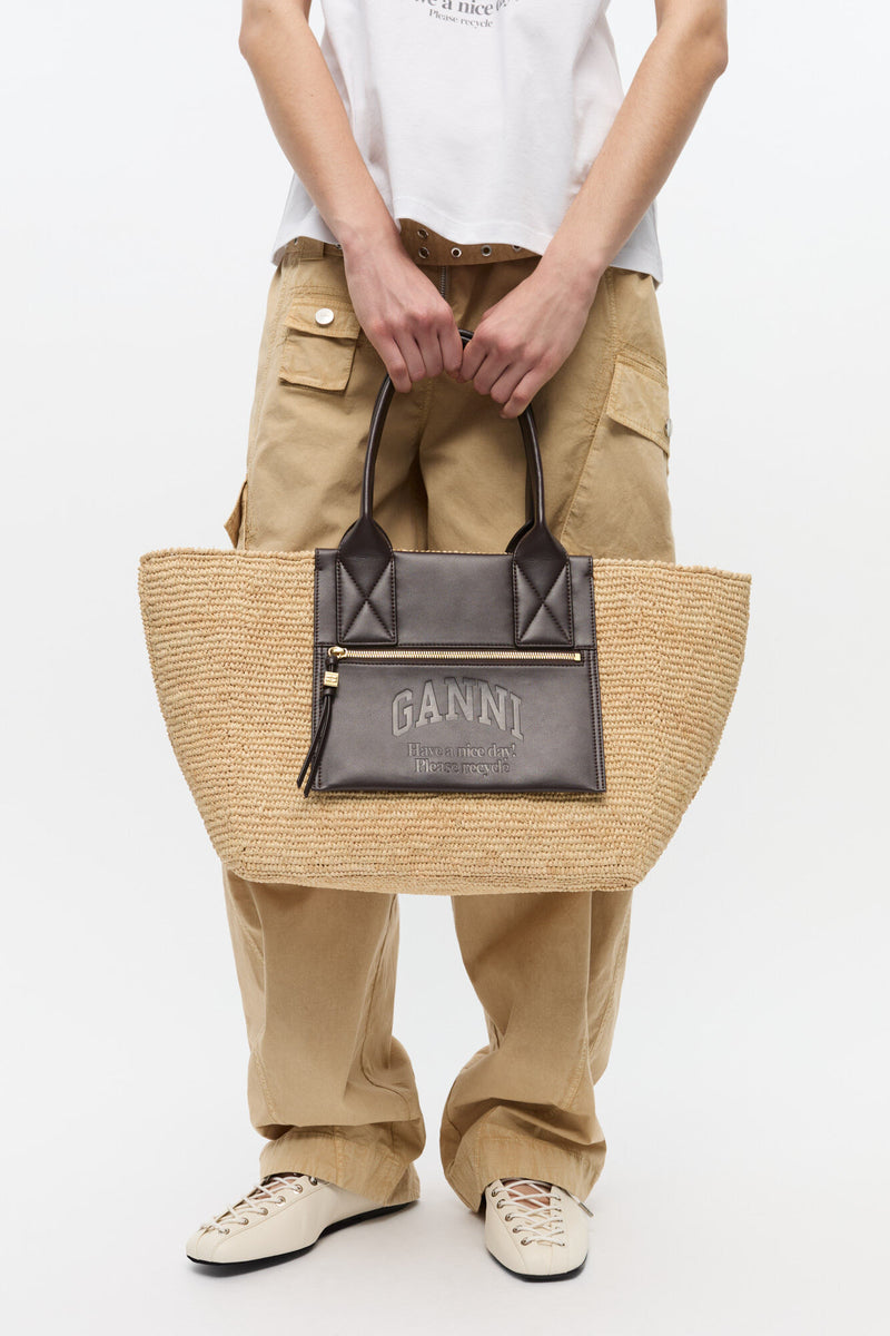 Ganni - Shopper - Beige/brown - Medium raffia