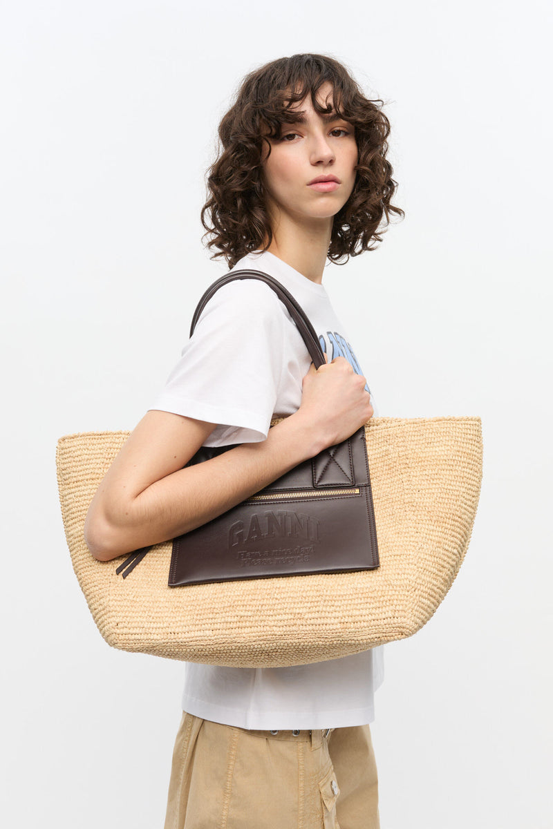 Ganni - Shopper - Beige/brown - Medium raffia