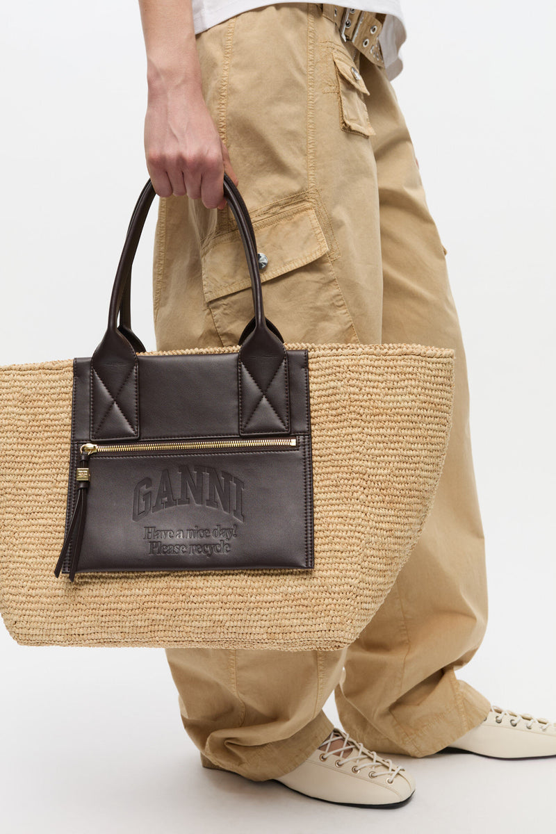 Ganni - Shopper - Beige/brown - Medium raffia