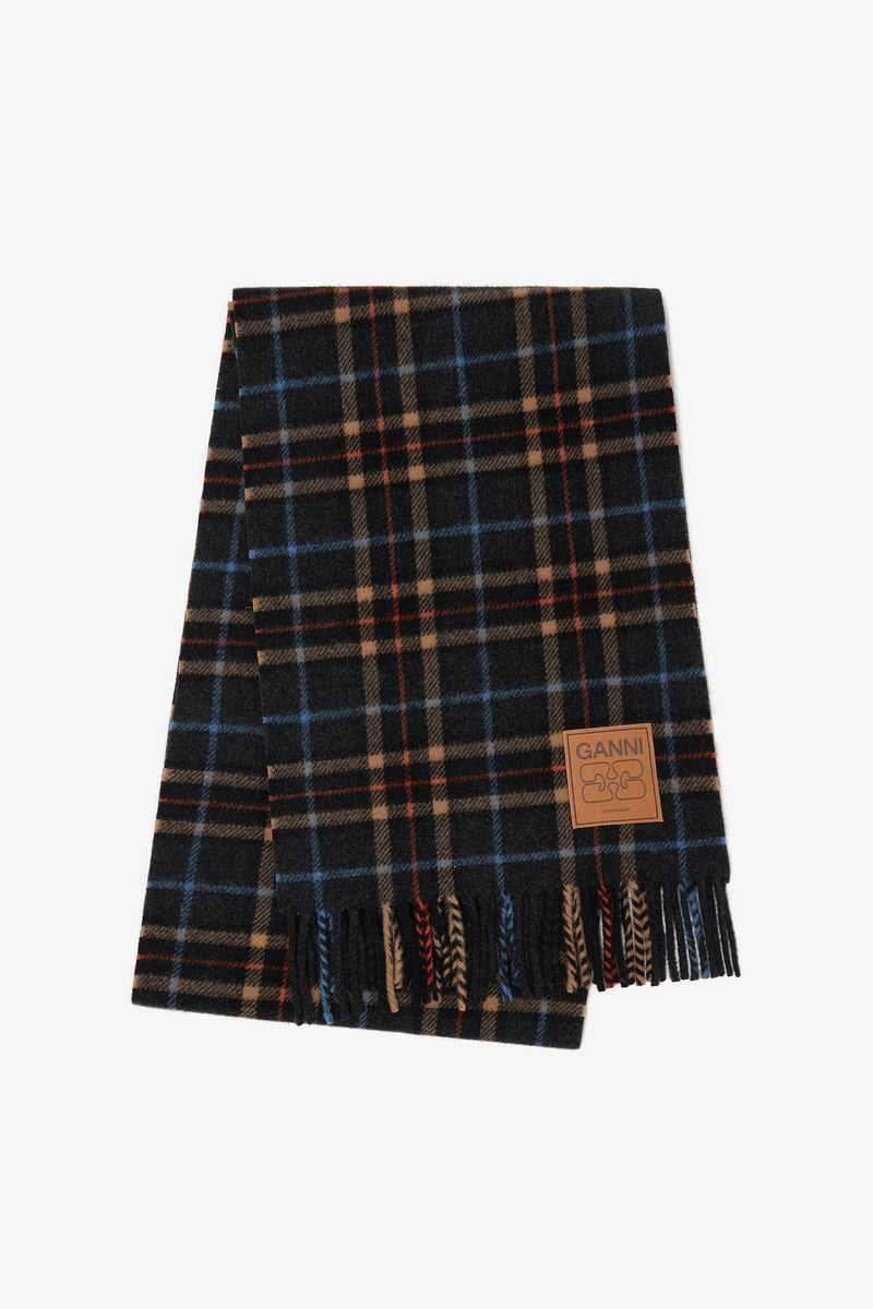 Ganni - Halstørklæde - Charcoal Grey - Wool Check Scarf - A6933