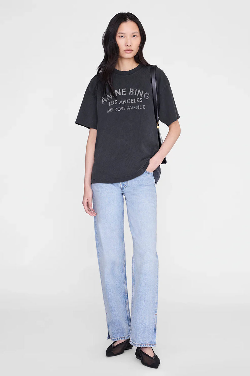 Anine Bing - T-shirt - Washed Black - Cade Tee Melrose Stencil