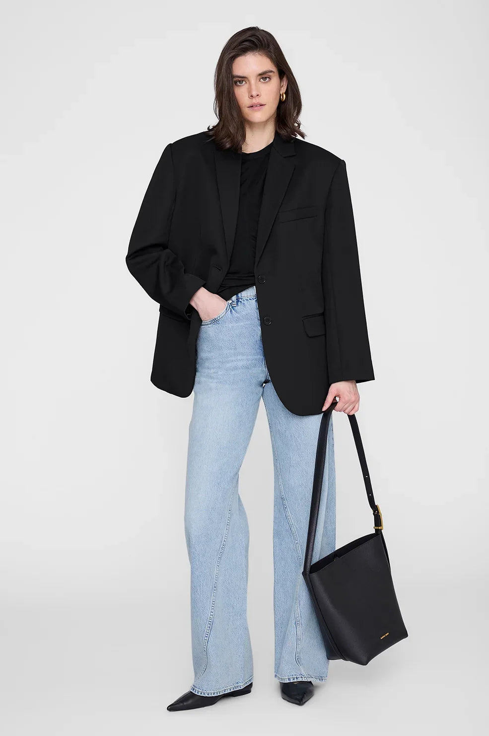 Anine Bing - Taske - Black - Elly Medium Bucket Bag Grained Leather