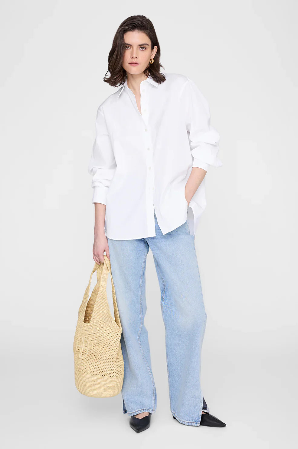 Anine Bing - Strandtaske - Natural - Leah Logo Hobo Raphia