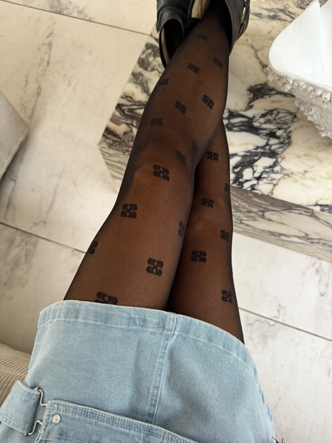 Ganni - Strømpebukser - Black - Butterfly lace A5545