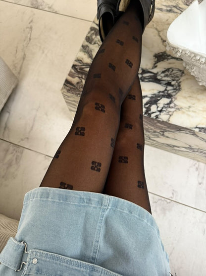 Ganni - Strømpebukser - Black - Butterfly lace A5545