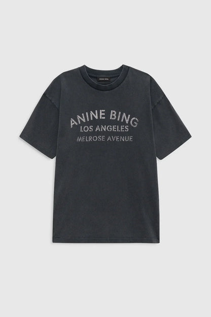 Anine Bing - T-shirt - Washed Black - Cade Tee Melrose Stencil