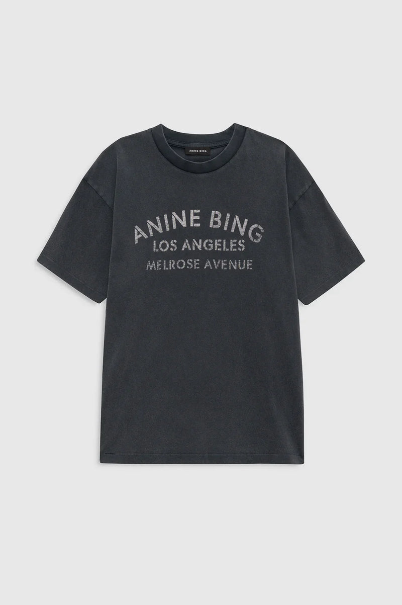 Anine Bing - T-shirt - Washed Black - Cade Tee Melrose Stencil