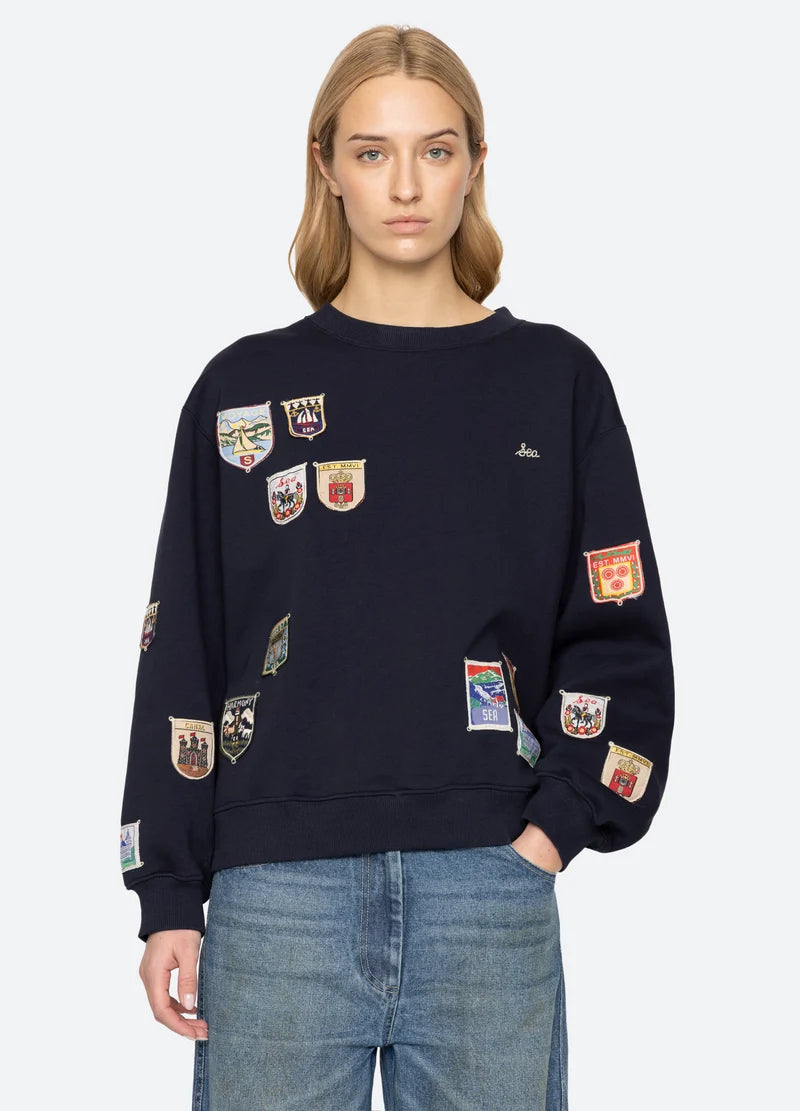 Sea New York - Sweatshirt - Navy - Patchwork Crew Neck