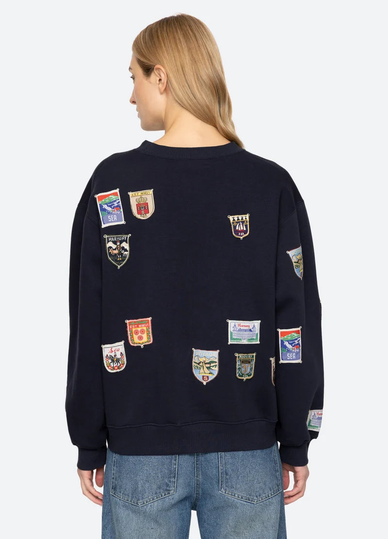 Sea New York - Sweatshirt - Navy - Patchwork Crew Neck