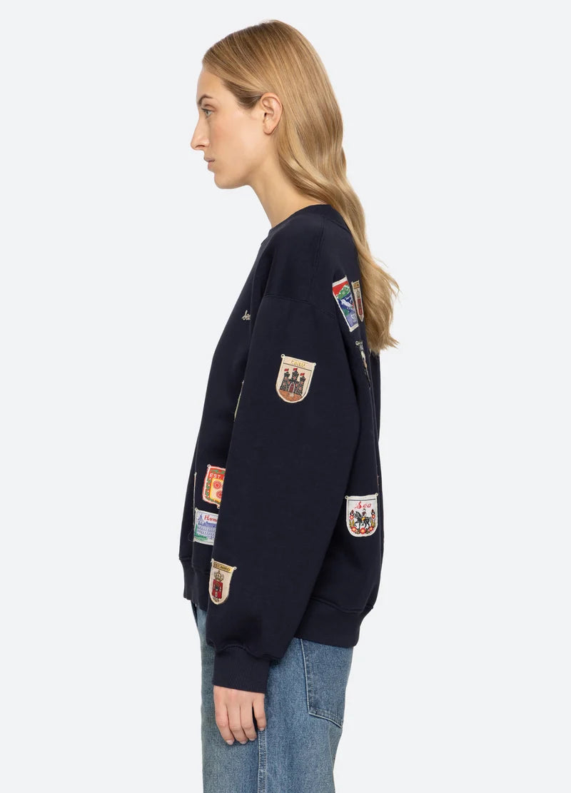 Sea New York - Sweatshirt - Navy - Patchwork Crew Neck