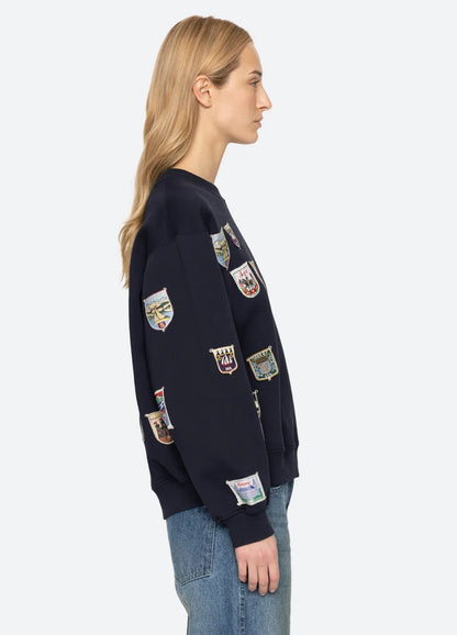 Sea New York - Sweatshirt - Navy - Patchwork Crew Neck