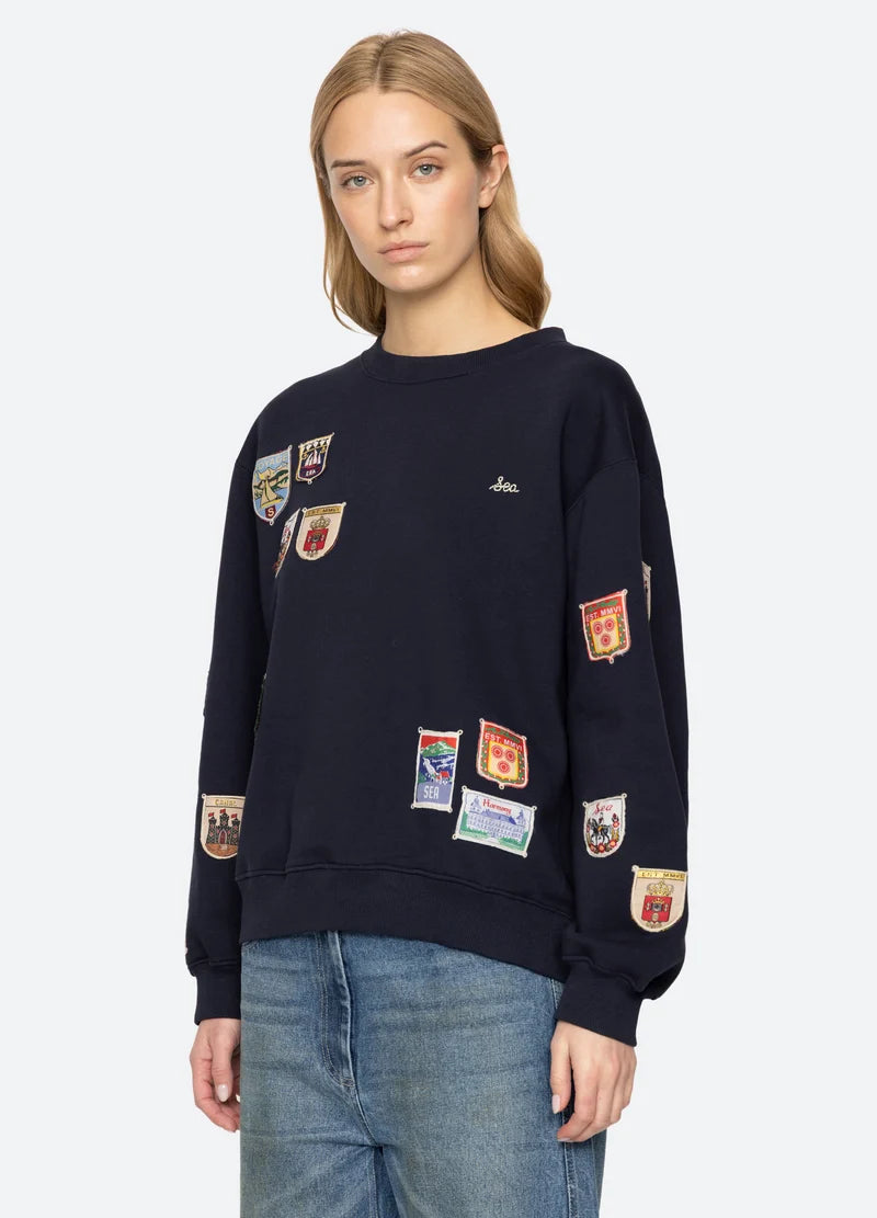 Sea New York - Sweatshirt - Navy - Patchwork Crew Neck