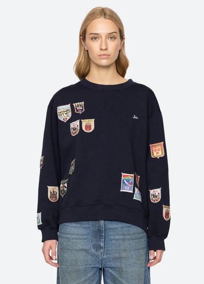 Sea New York - Sweatshirt - Navy - Patchwork Crew Neck