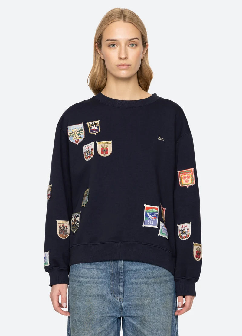 Sea New York - Sweatshirt - Navy - Patchwork Crew Neck