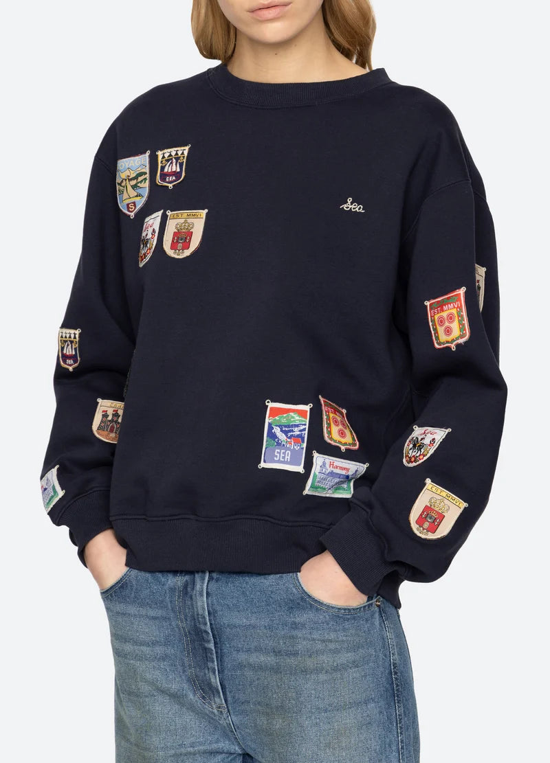 Sea New York - Sweatshirt - Navy - Patchwork Crew Neck