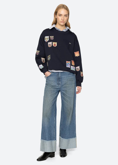 Sea New York - Sweatshirt - Navy - Patchwork Crew Neck