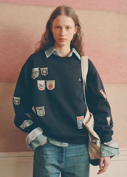Sea New York - Sweatshirt - Navy - Patchwork Crew Neck