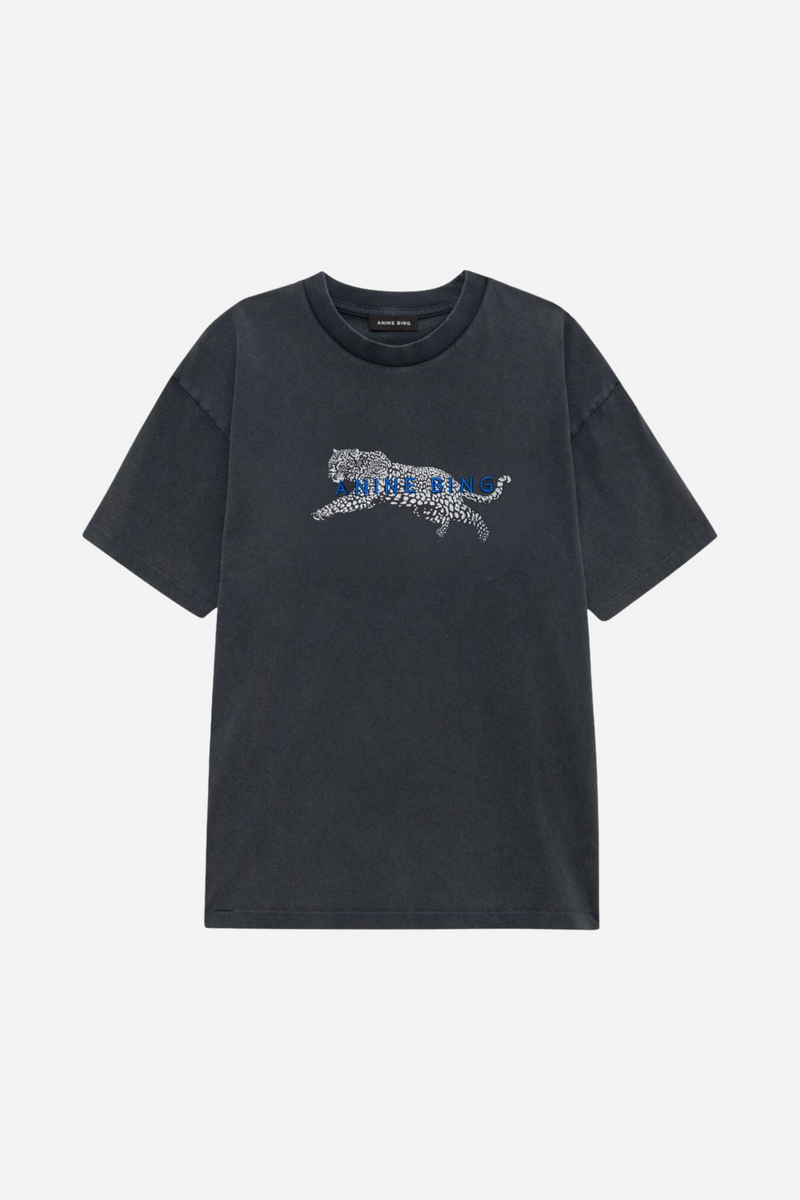 Anine Bing - T-shirt - Washed Black -Cade Tee Leopard
