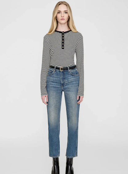 Anine Bing Alessia Long Sleeve Tee Cream And Black Stripe - Stilkompagniet.dk