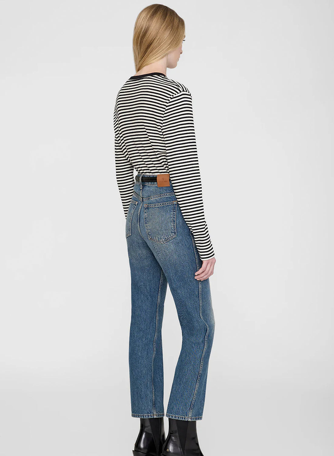 Anine Bing Alessia Long Sleeve Tee Cream And Black Stripe