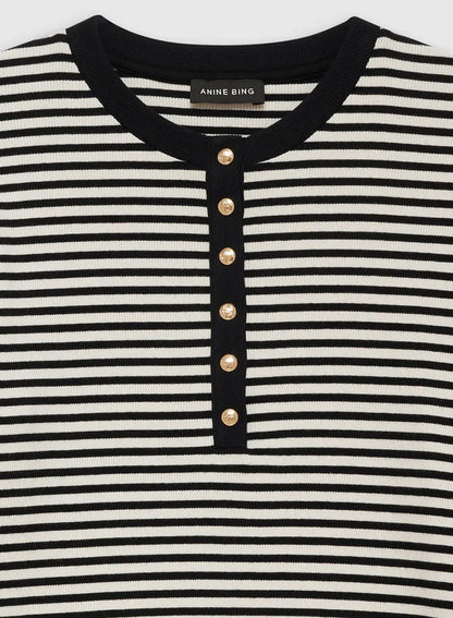 Anine Bing Alessia Long Sleeve Tee Cream And Black Stripe - Stilkompagniet.dk
