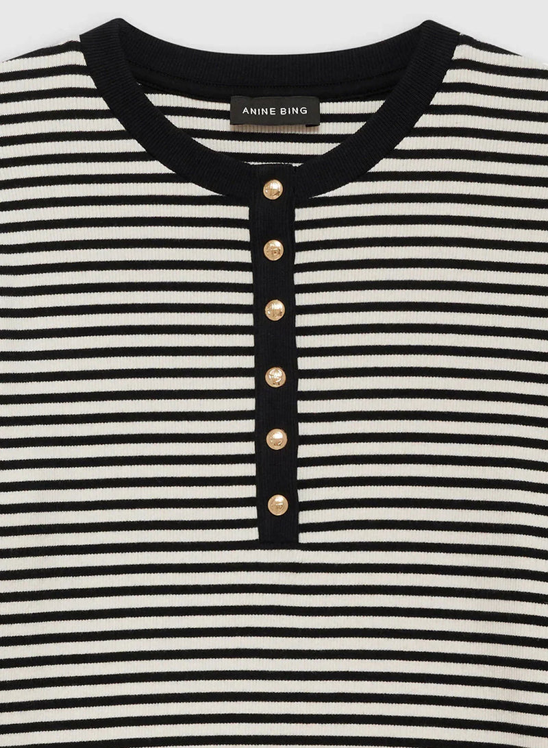 Anine Bing Alessia Long Sleeve Tee Cream And Black Stripe - Stilkompagniet.dk