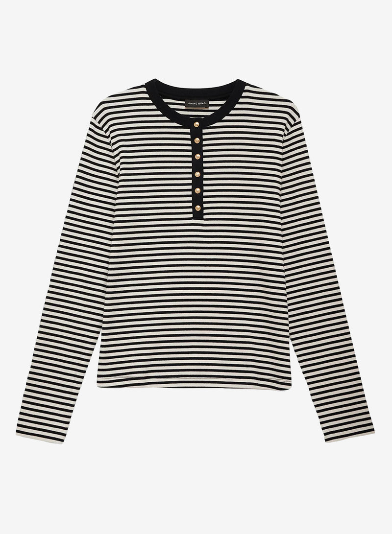 Anine Bing Alessia Long Sleeve Tee Cream And Black Stripe