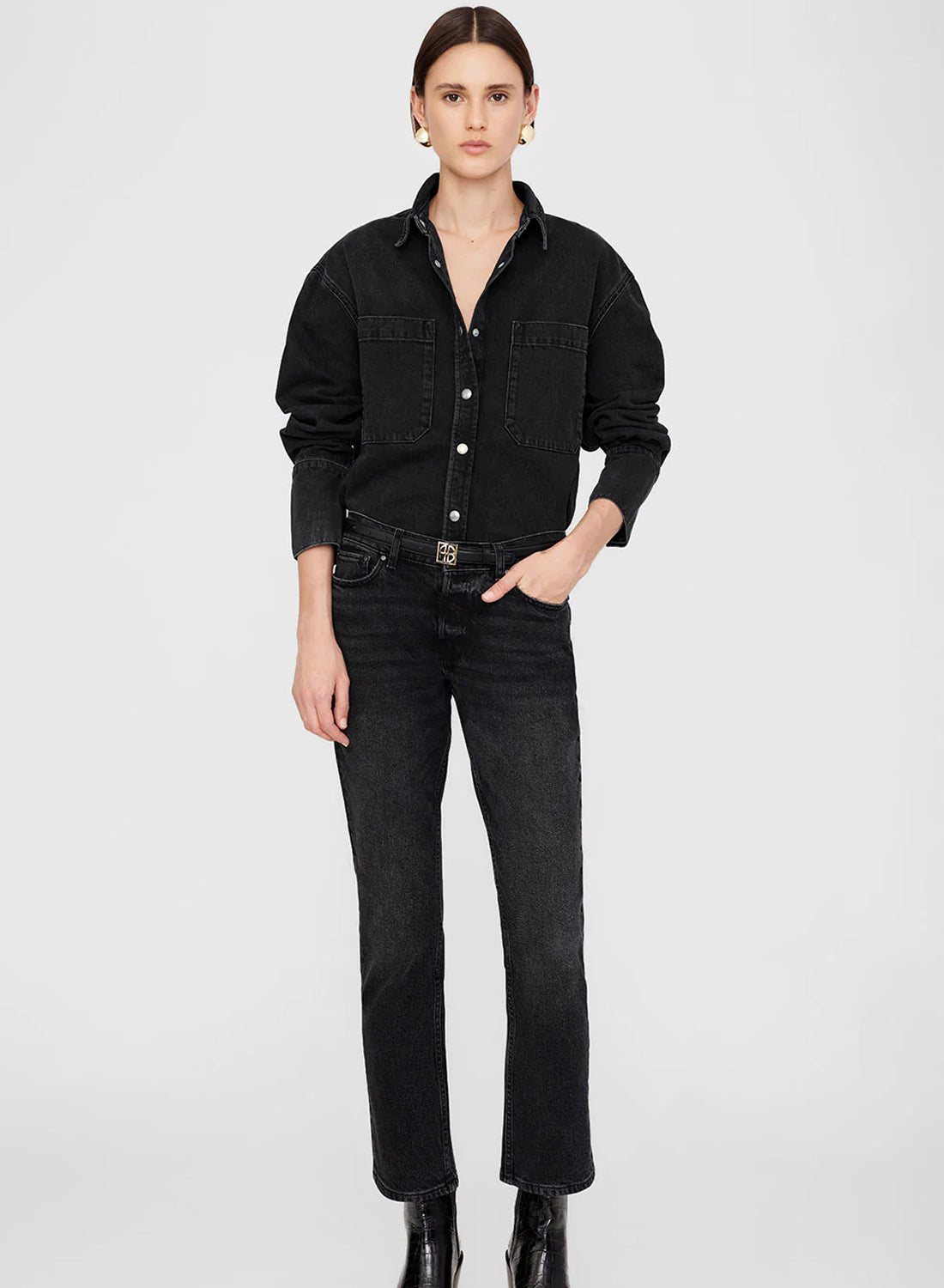 Anine Bing Dante Shirt Iron Black Denim