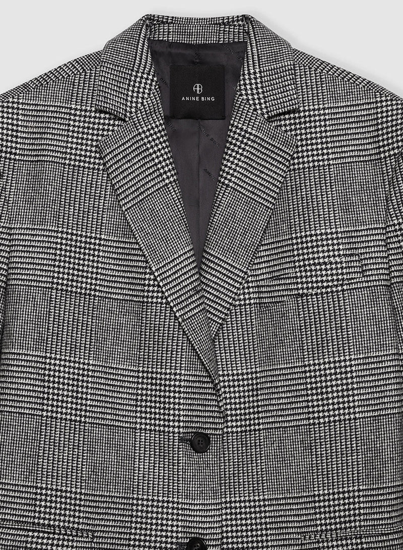 Anine Bing Quinn Blazer Black And Grey Plaid