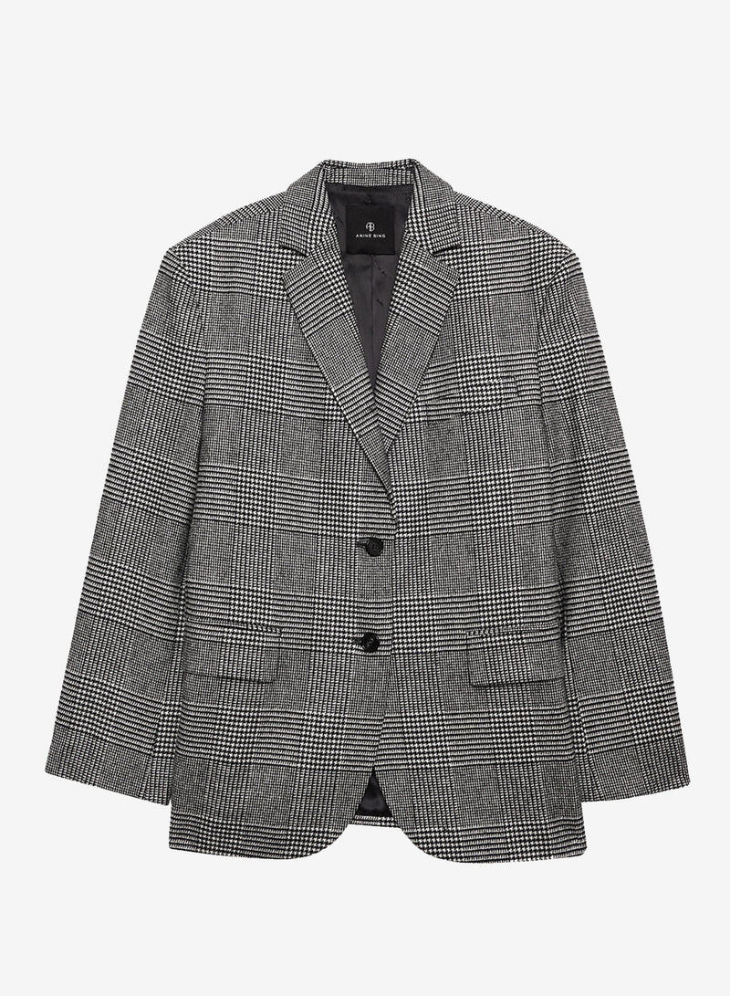 Anine Bing Quinn Blazer Black And Grey Plaid