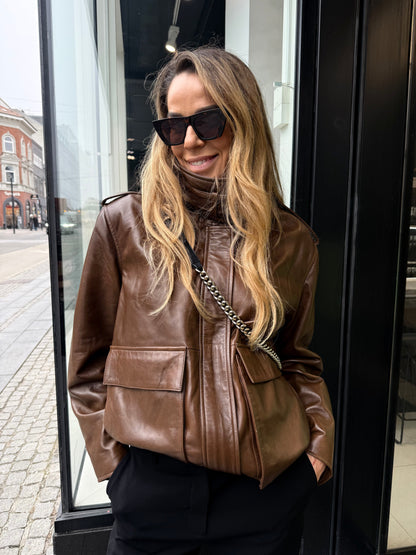 My Essential Wardrobe - Læderjakke - Brun - Dina