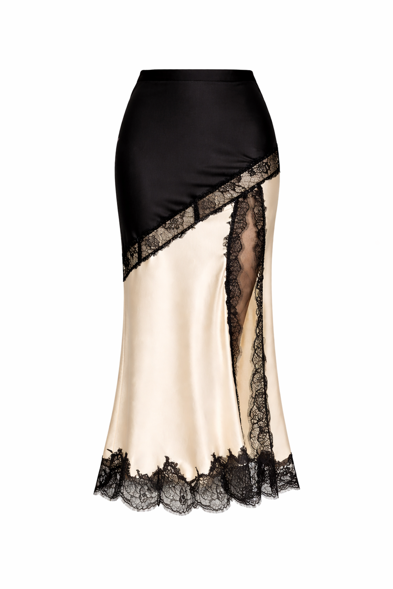 The Collection - Satin nederdel - Sort/Creme - May