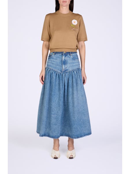 GANNI - Nederdel - Mid blue Vintage - Patchwork Denim Long Skirt