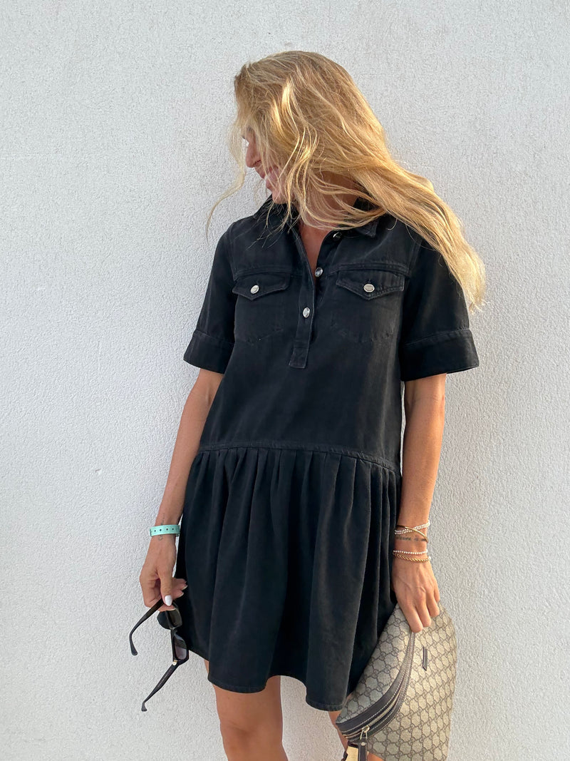 GANNI - Kjole - Black Washed - Rigid dress