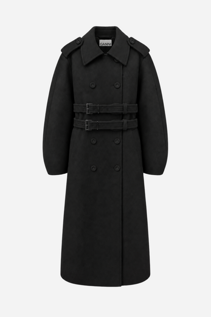 Splittable Wool Trench Coat fra Ganni i sort forfra