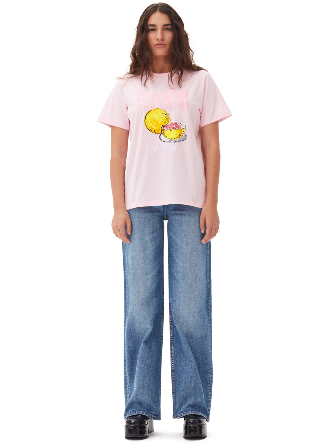 Ganni Basic Jersey Grapefruit Relaxed T-shirt Chalk Pink