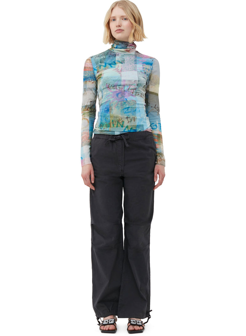 Ganni Washed Cotton Canvas Draw String Pants Phantom