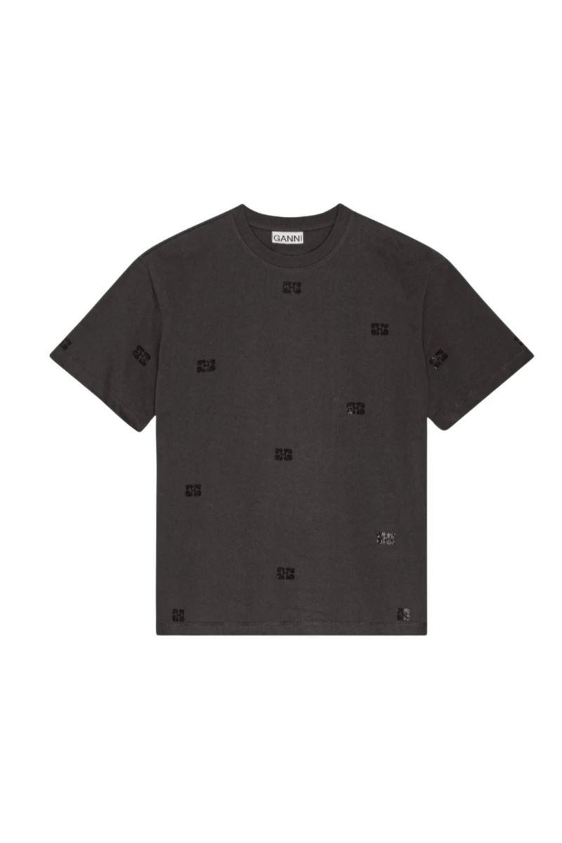 GANNI - T-shirt - Black - Rhinestone