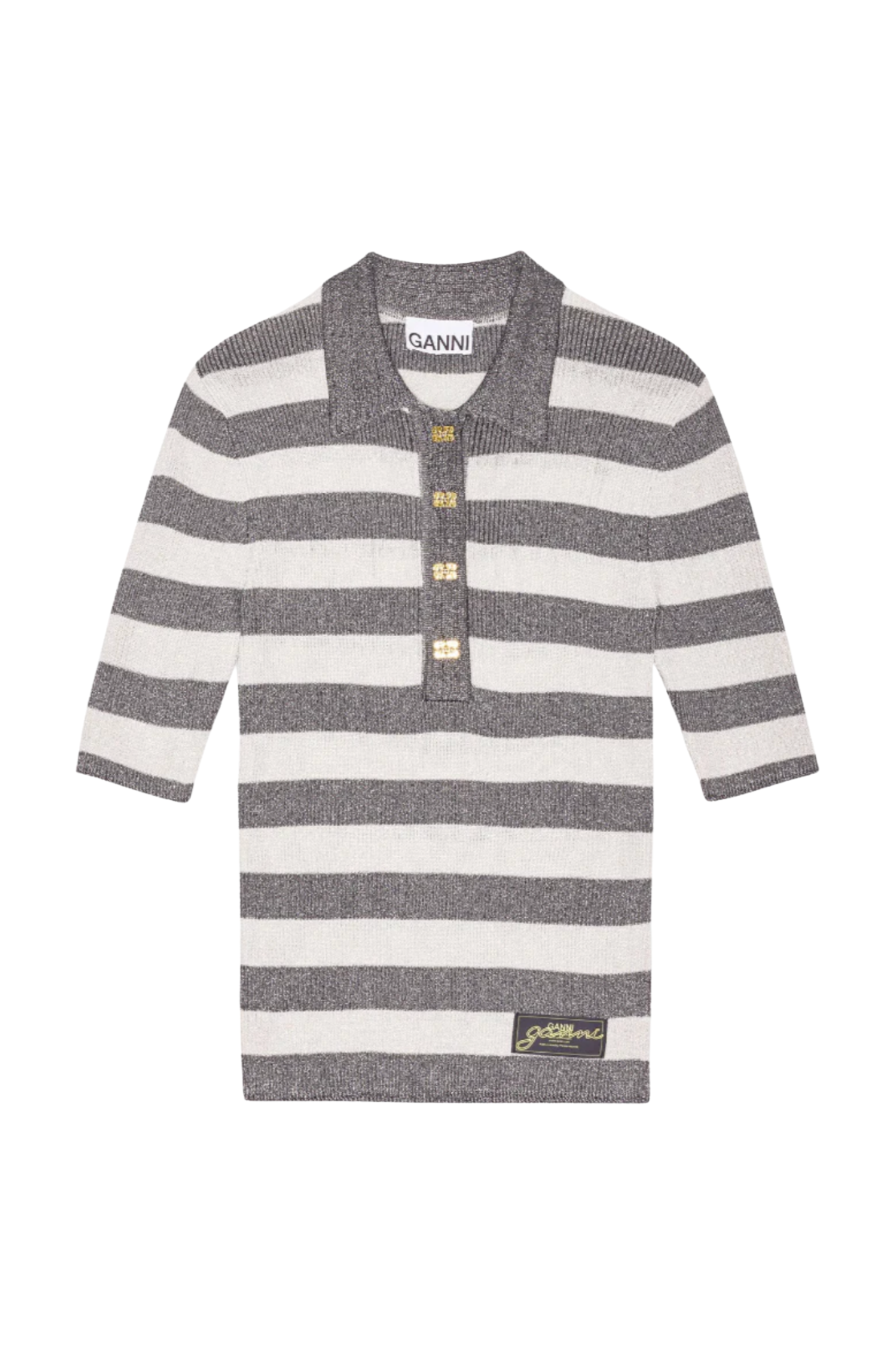GANNI - Polo - Light sparkel rib  - Egret
