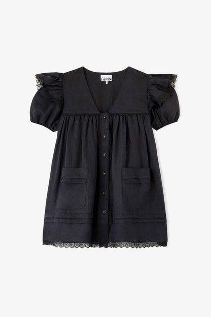 Ganni - Kjole - Sort - Light Linen Angel Mini Dress