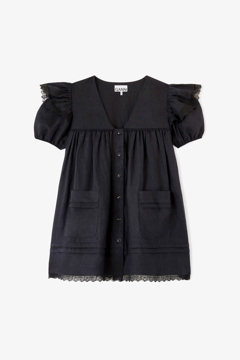 Ganni - Kjole - Sort - Light Linen Angel Mini Dress