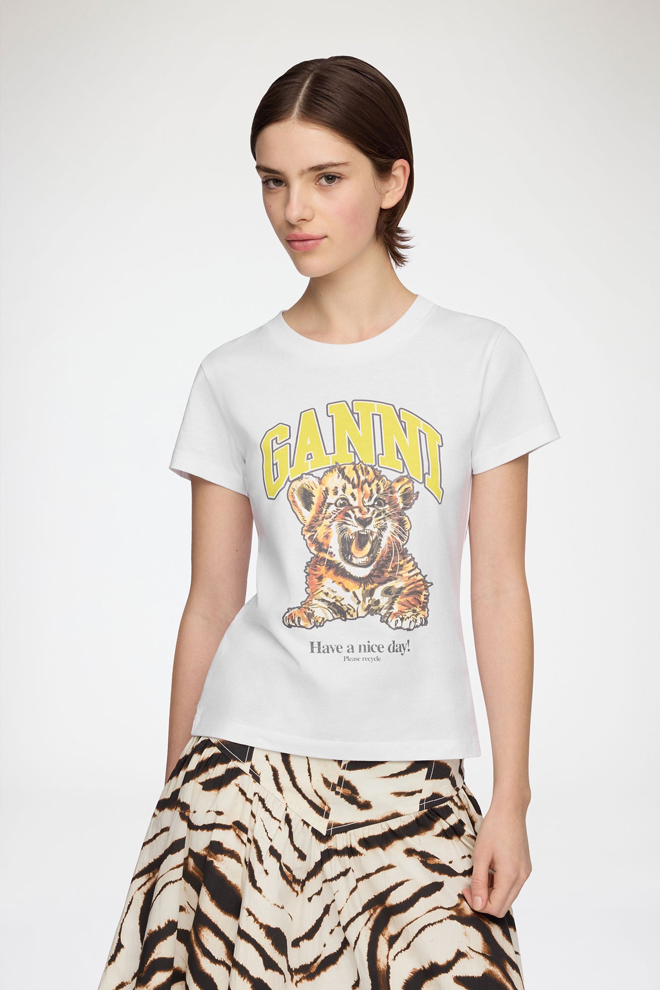 Ganni - T-shirt - Hvid - Basic Cotton Jersey Baby Fit Tiger