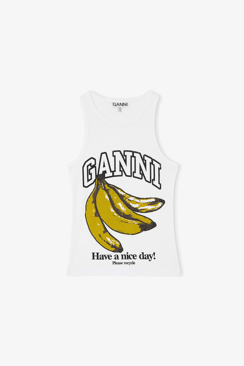 Ganni - Tanktop - Hvid - Compact rib tank top