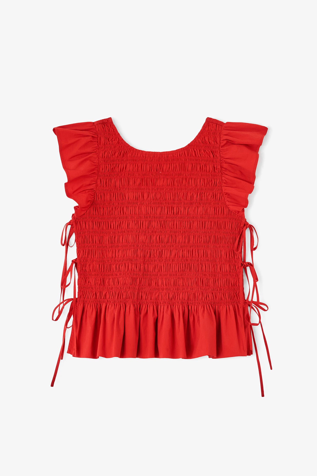 Ganni - Top - Rød - Angel Sleeve Smocked Top