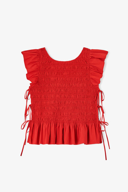 Ganni - Top - Rød - Angel Sleeve Smocked Top