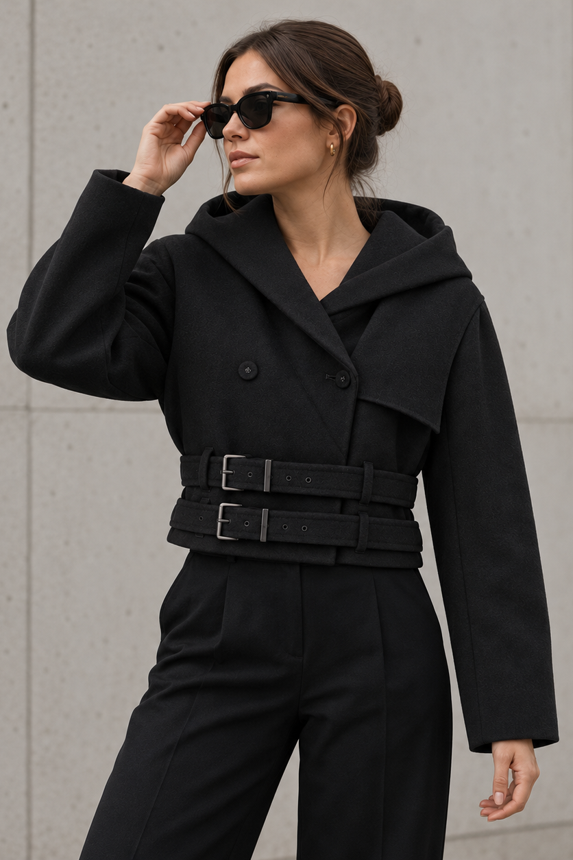 Ganni - Uld Jakke - Black - Splittable Wool Hooded Jacket