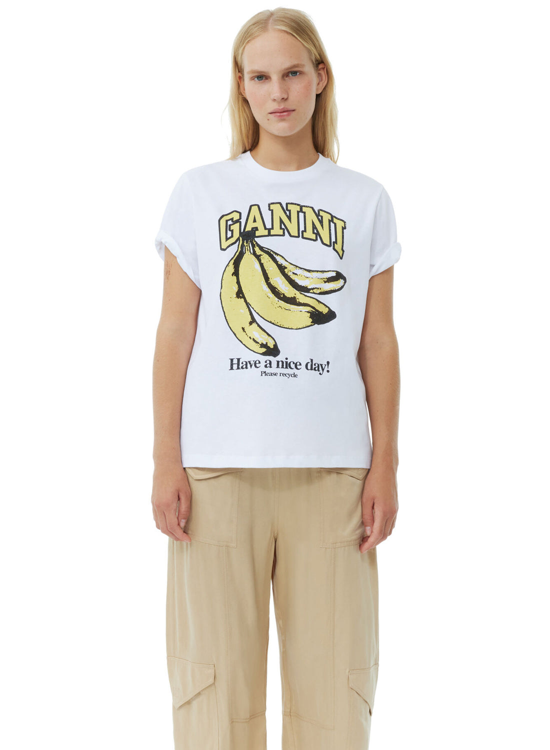 Ganni Basic Jersey Banana Relaxed T-shirt Bright White